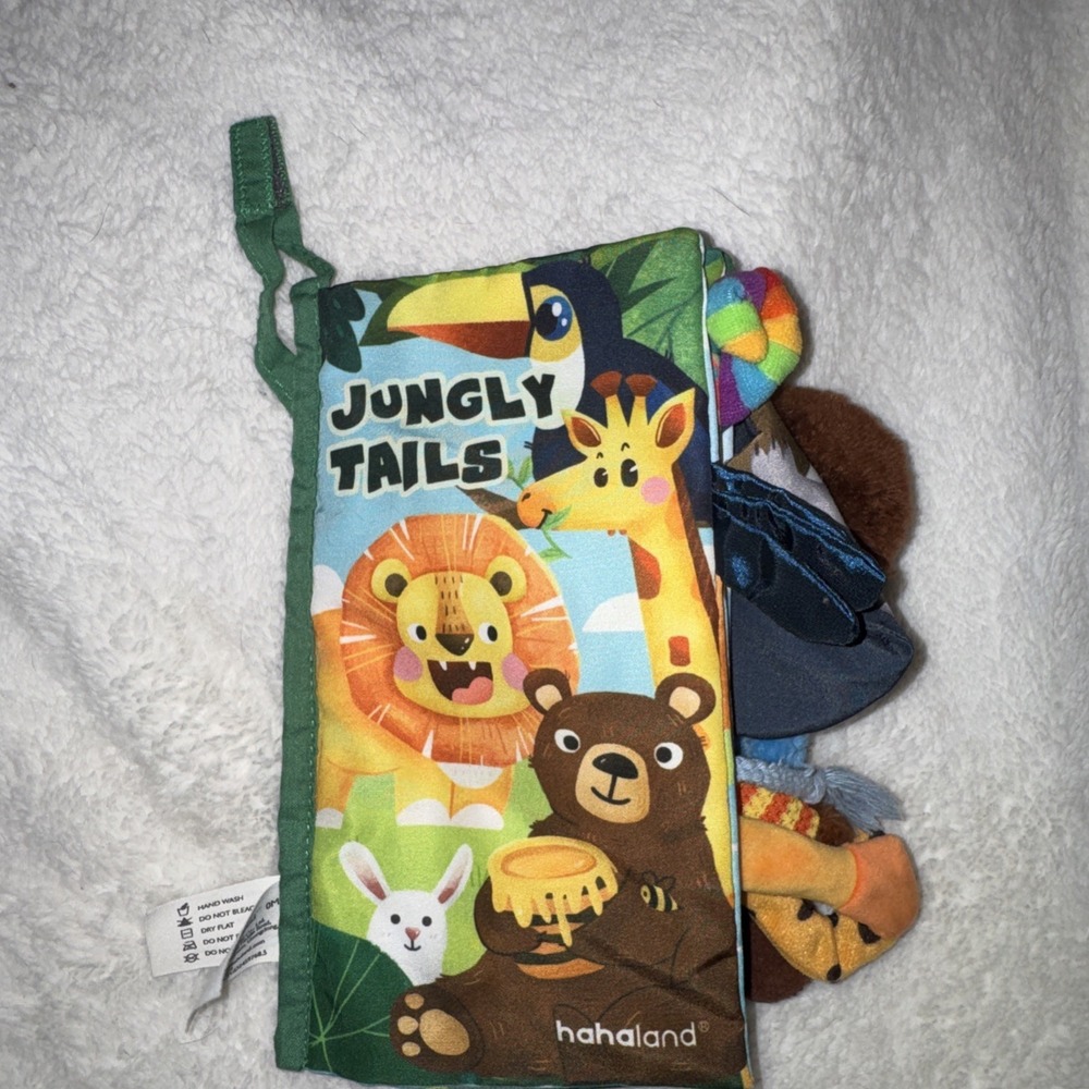 Jungle Tails 10 textures 3D Interactive Baby Cloth Book 0-18mo Stroller/Crib Tie